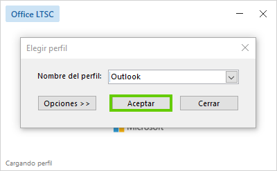 Figura: Cuadro de diálogo para seleccionar un perfil de Outlook al iniciar Outlook 2024 por primera vez
