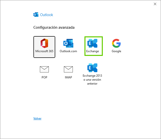 Figura: Cuadro de diálogo para añadir una cuenta en Outlook 2024 (configuración avanzada)