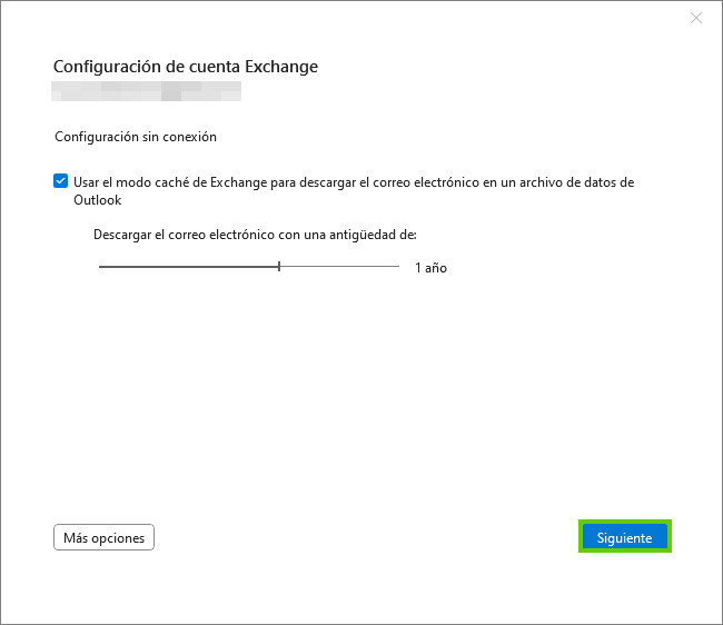 Figura: Cuadro de diálogo «Configuración de cuenta Exchange» en Outlook 2024