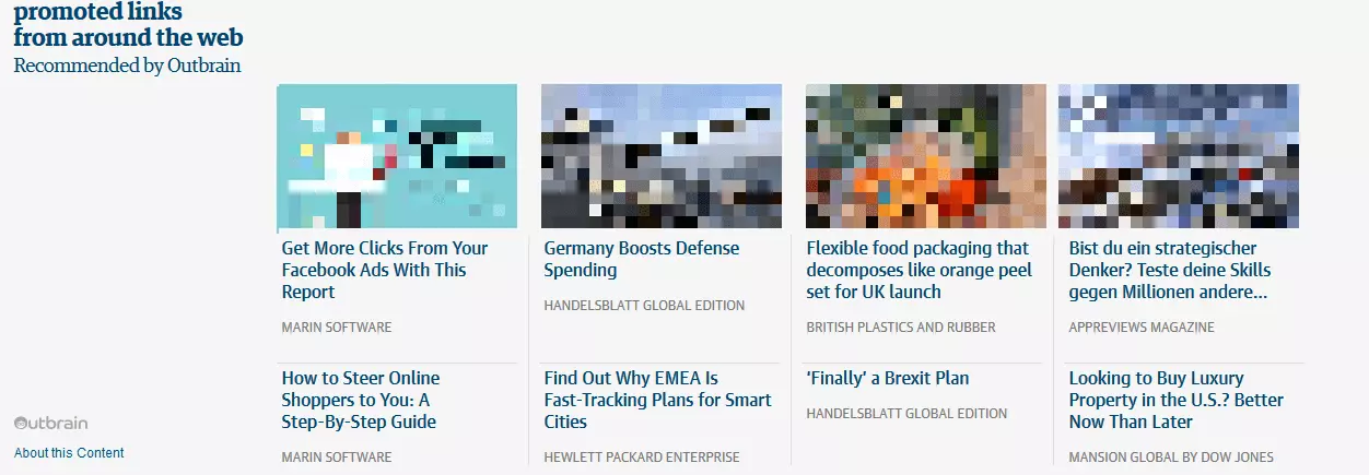 Captura de pantalla de los enlaces patrocinados de Outbrain en una publicación británica