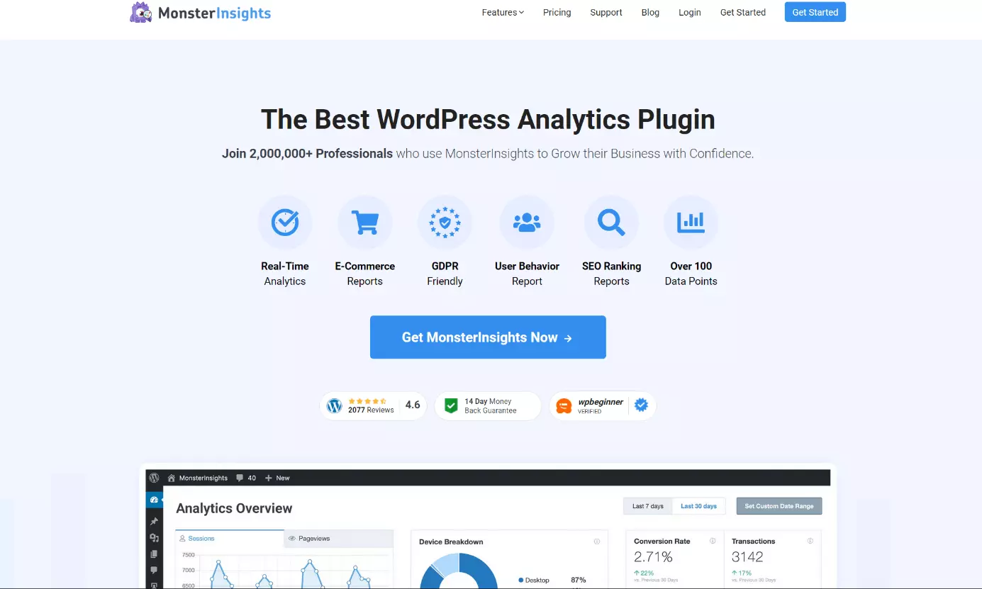 Página web de MonsterInsights