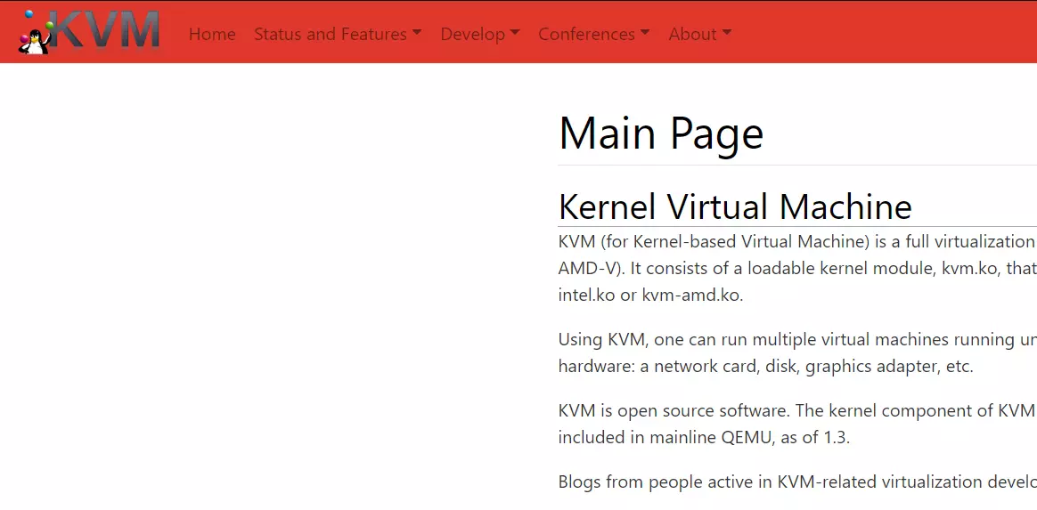 Captura de pantalla de la web de KVM