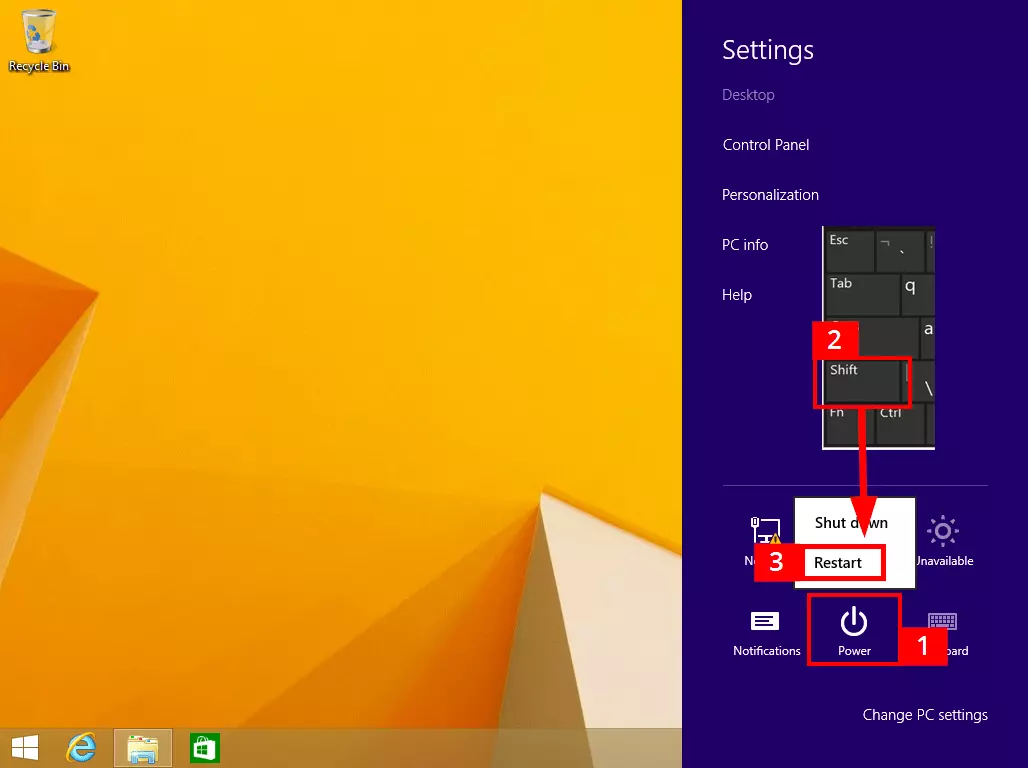 Iniciar el modo seguro de Windows 8 en la barra de Charms