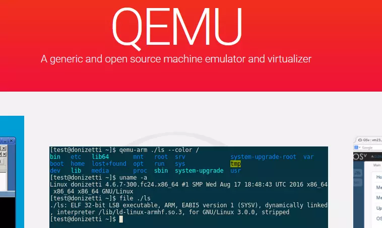 Captura de la página de QEMU