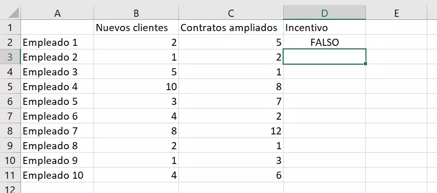 Función Y en Excel: resultado de la función de ejemplo.