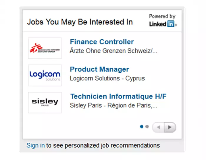 El widget Jobs You Might Be Interested In de LinkedIn