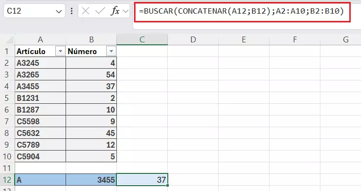 Combinar en Excel BUSCAR y CONCATENAR