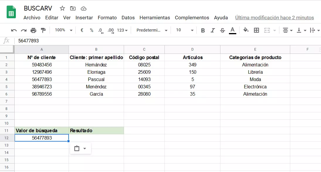 Valor de búsqueda definido en Google Sheets