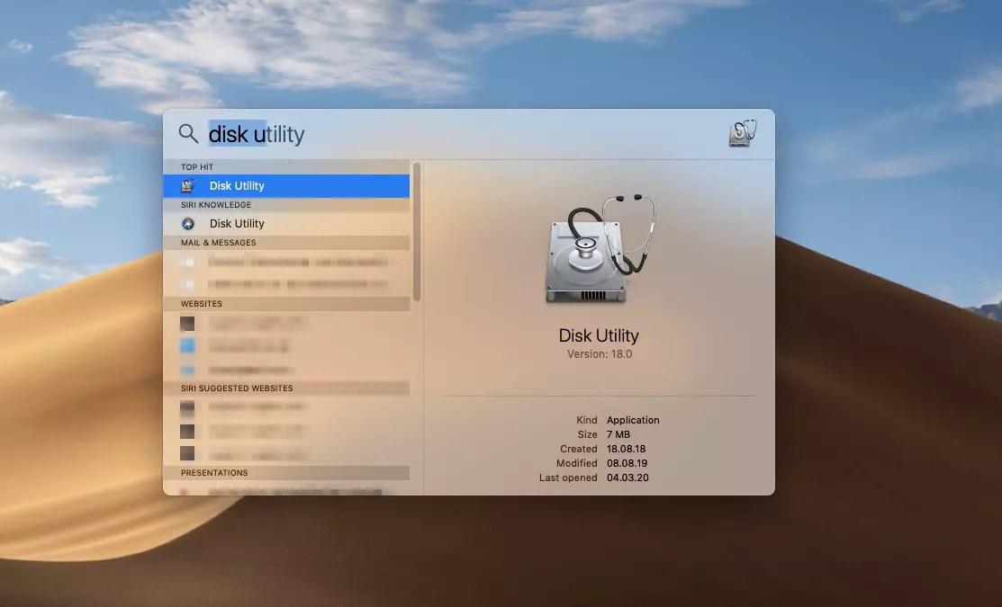 Búsqueda Spotlight en Mac: “Utilidad de discos”