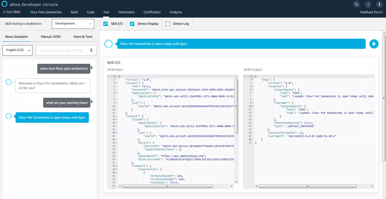 Alexa Developer Console: entorno de pruebas