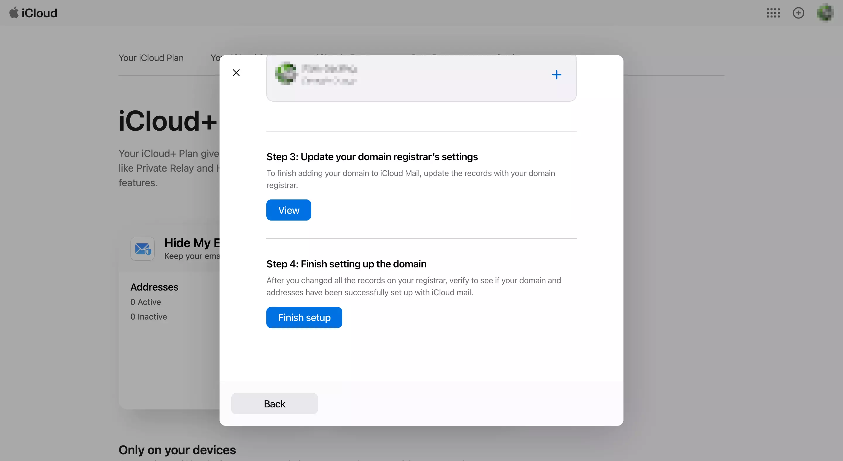 iCloud Mail: opción para actualizar los ajustes de tu registrador de dominios