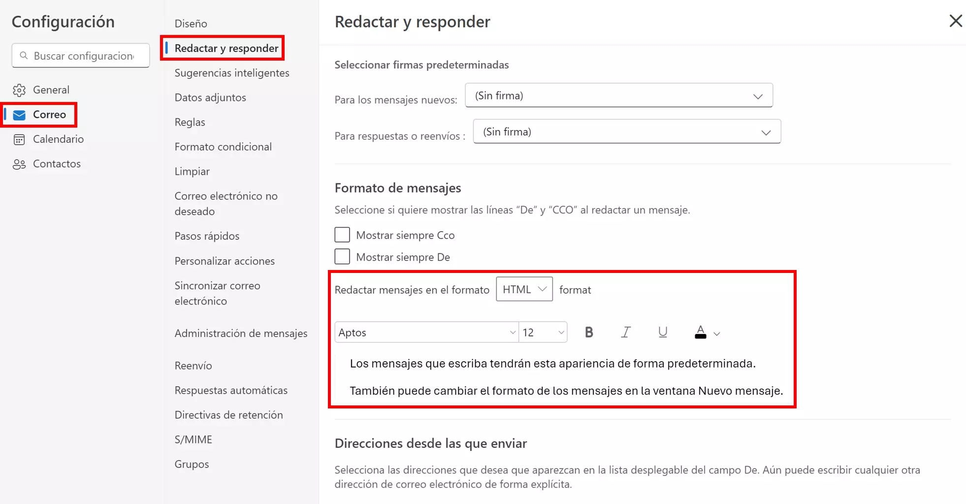 Definir la fuente predeterminada de la versión web de Outlook