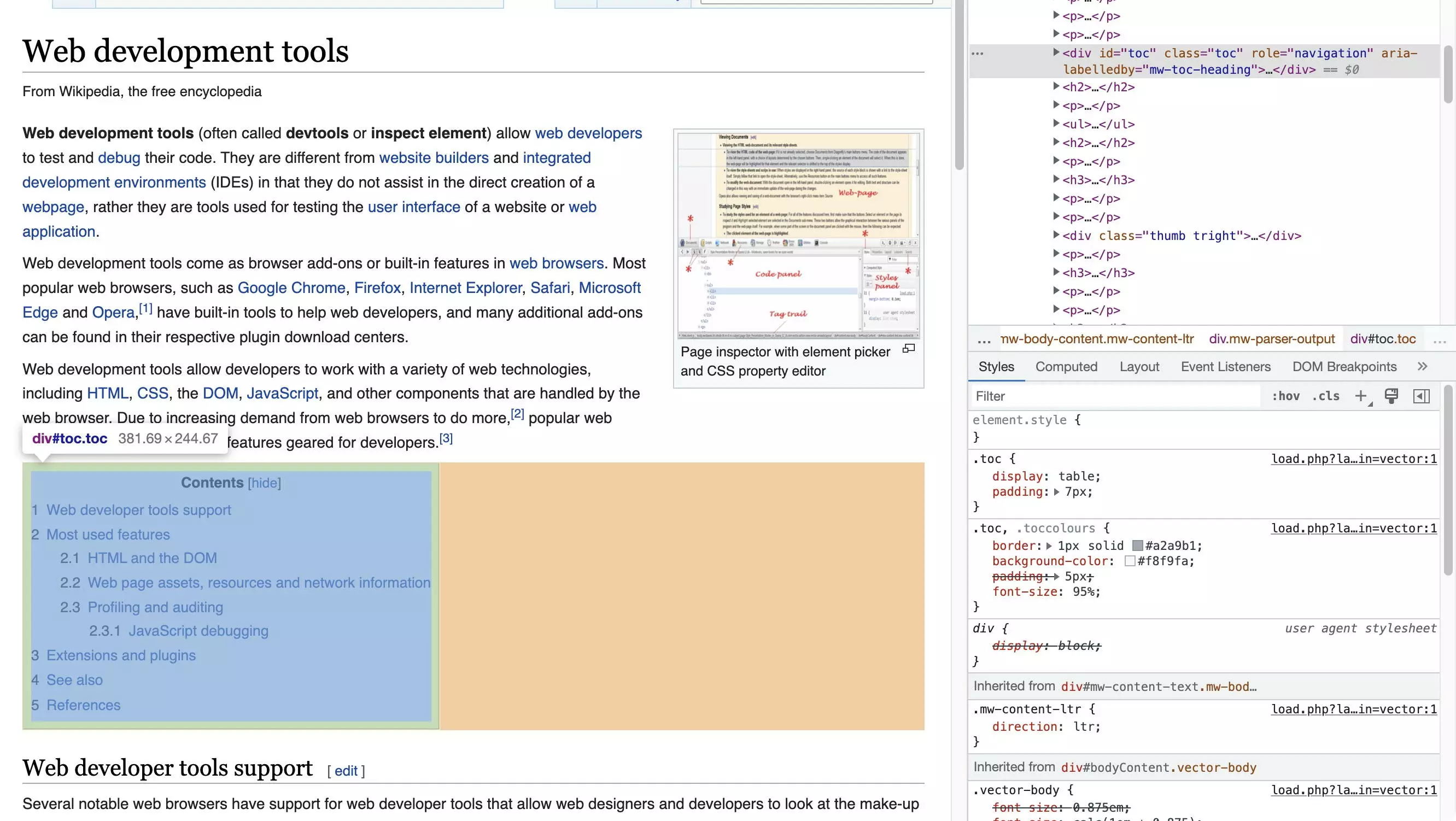 Elemento para ocultar seleccionado en las Chrome DevTools