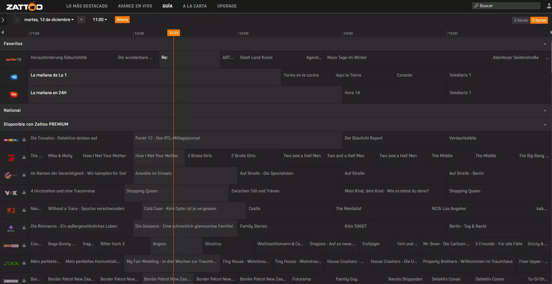 Parrilla de programación en Zattoo