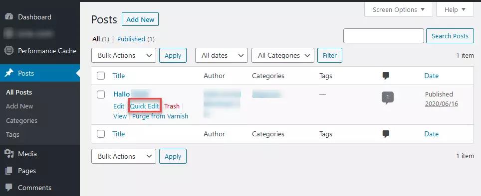 Pestaña “Todas las entradas” en “Entradas” en el Backend de WordPress 