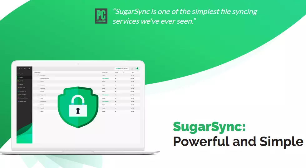 Captura de pantalla de la página principal de SugarSync