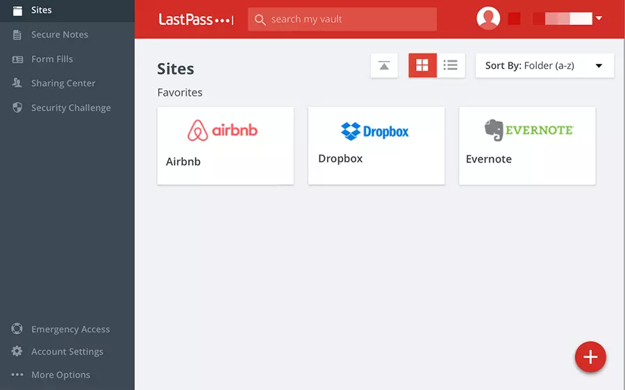 Interfaz de usuario de LastPass