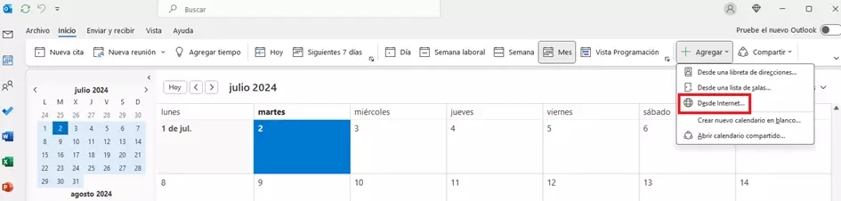 Outlook: Añadir calendario desde internet