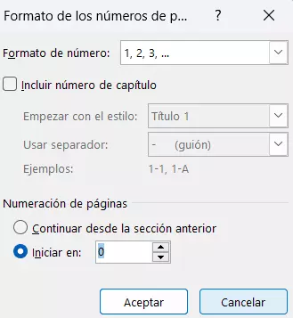 Menú Formato de los números de página en Word