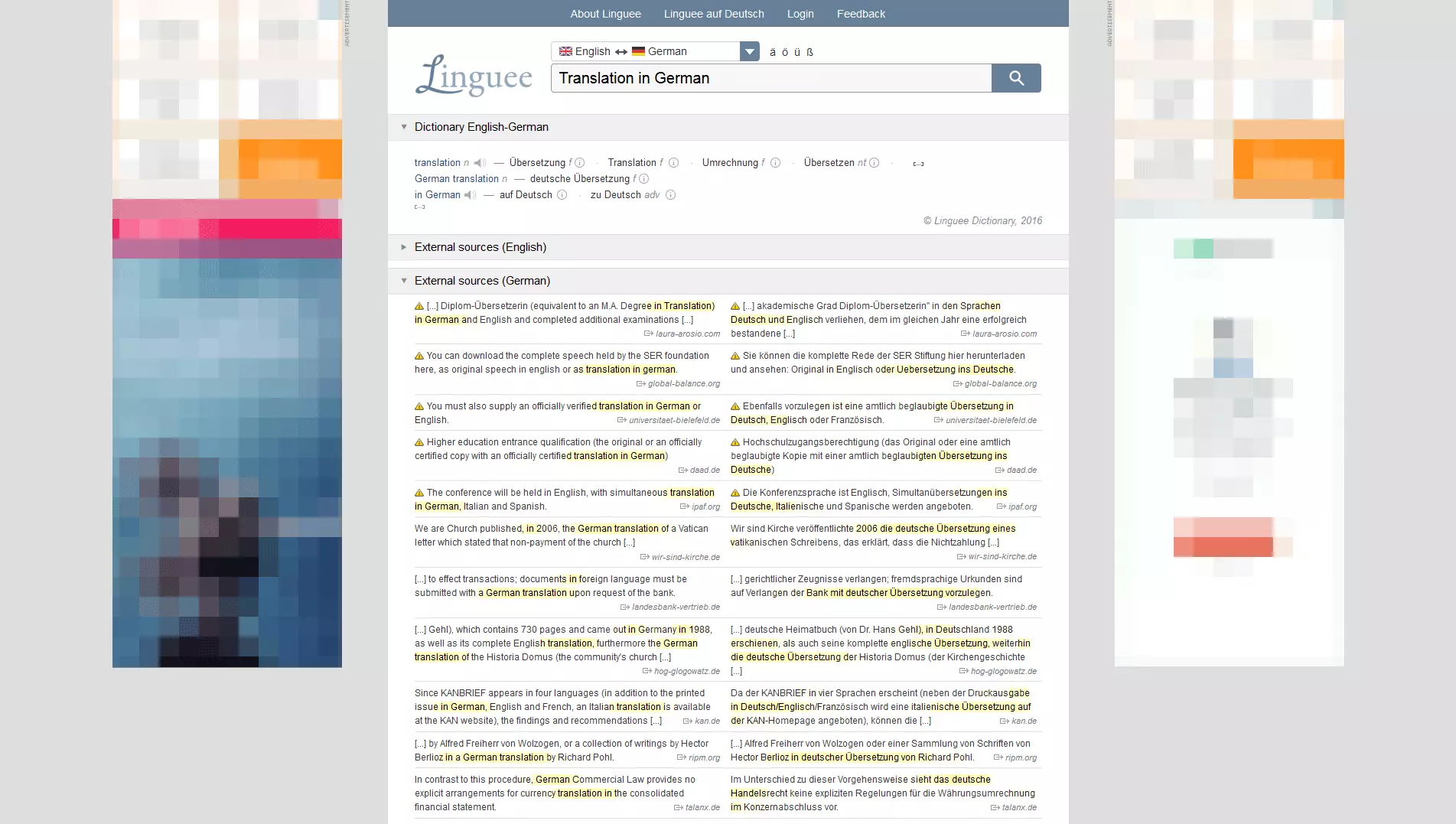 La página de resultados del buscador de Linguee