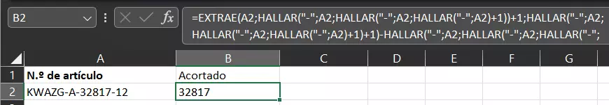 HALLAR de Excel: acortar números de artículo