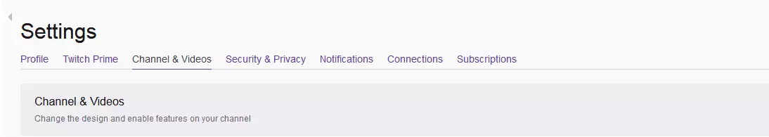 Captura de pantalla de los ajustes de Twitch del apartado canal y videos