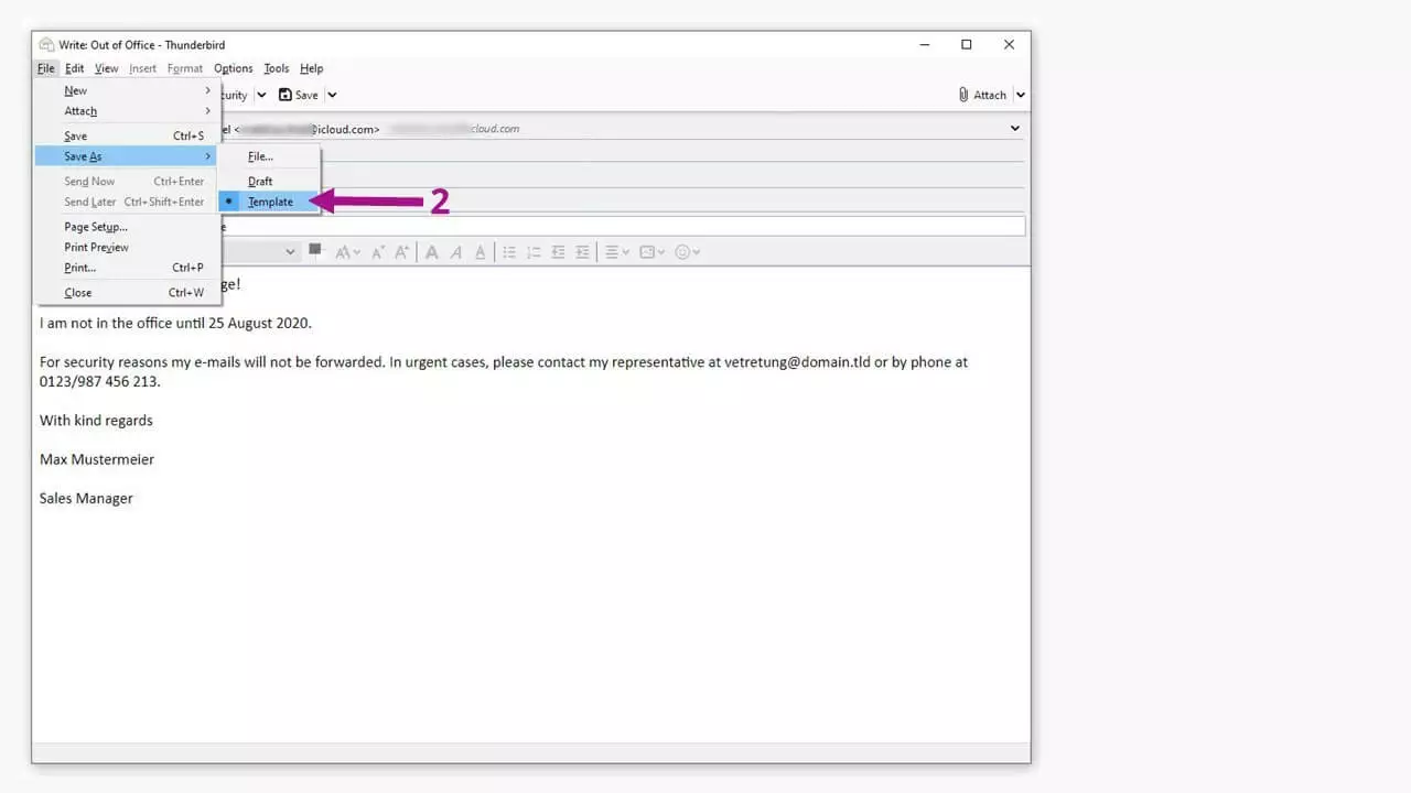 Respuesta automática con Thunderbird: guarda el email como plantilla.