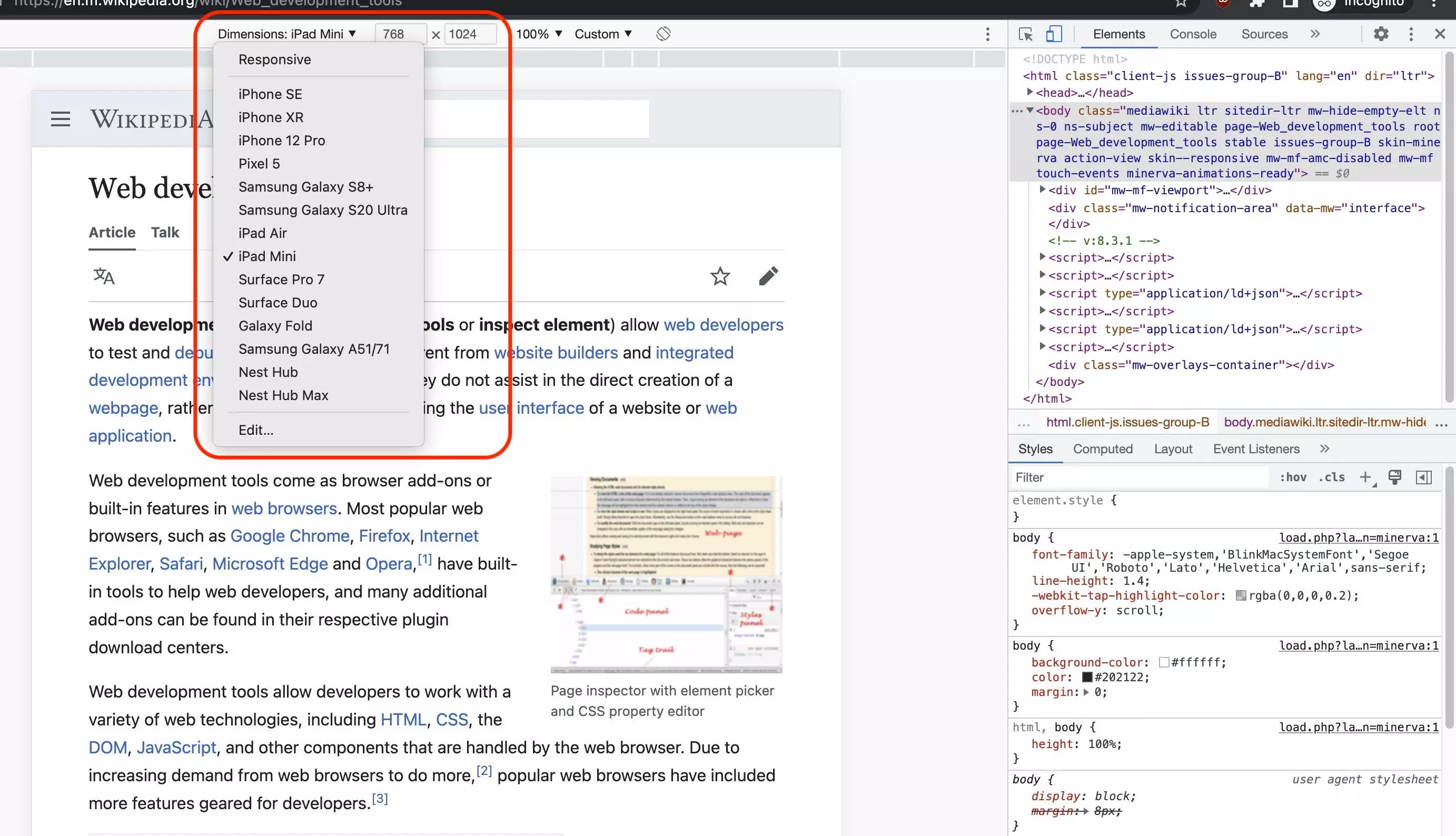 Modo responsive de las Chrome DevTools