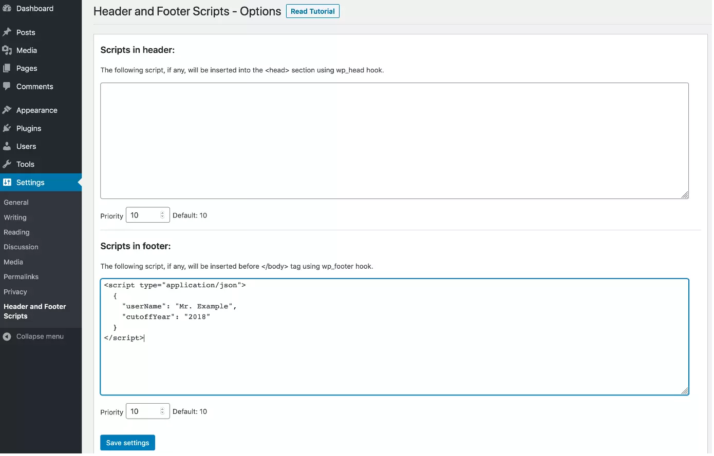 Inserta marcas de script en el footer de WordPress