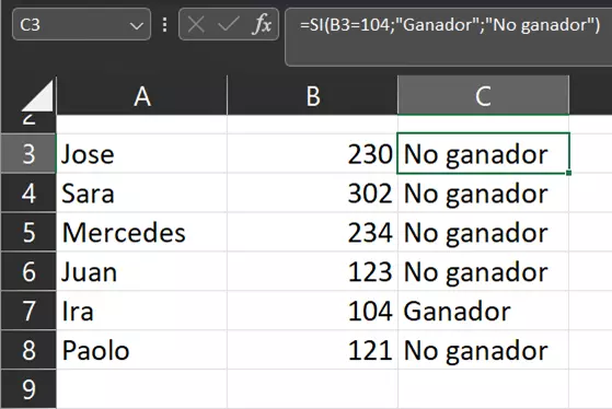 Función de Excel SI con símbolo IGUAL