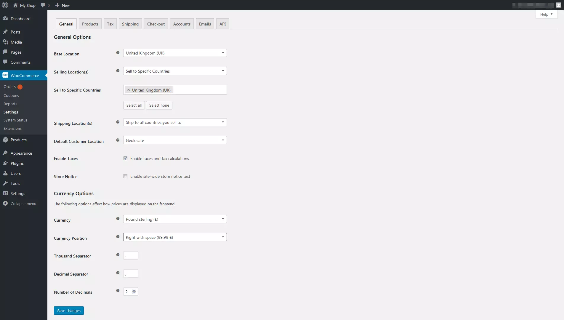 Plugin WooCommerce: ajustes generales