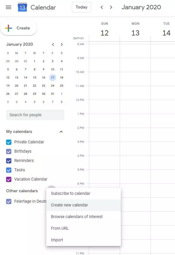 Crear un nuevo calendario