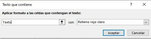 Introducir texto para un formato condicional de Excel.