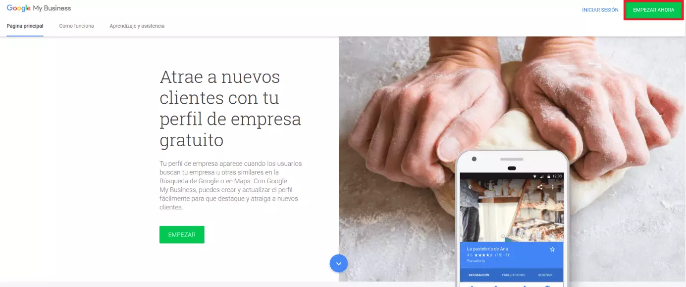 Página de inicio de Google My Business