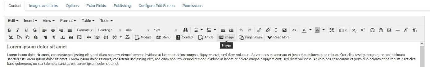 Joomla: barra de menú del editor TinyMCE