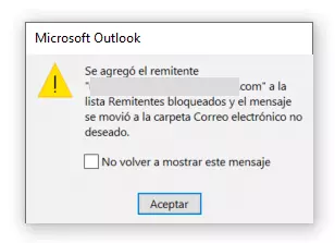 Mensaje de Outlook para remitentes bloqueados