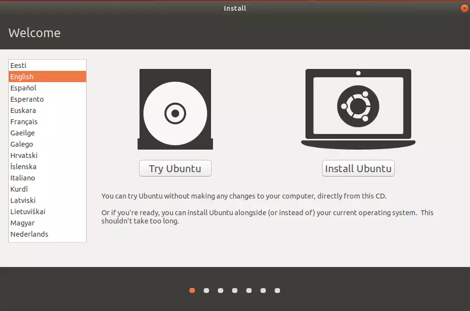 Selección del idioma al instalar Ubuntu