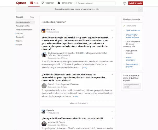 Página de inicio de Quora