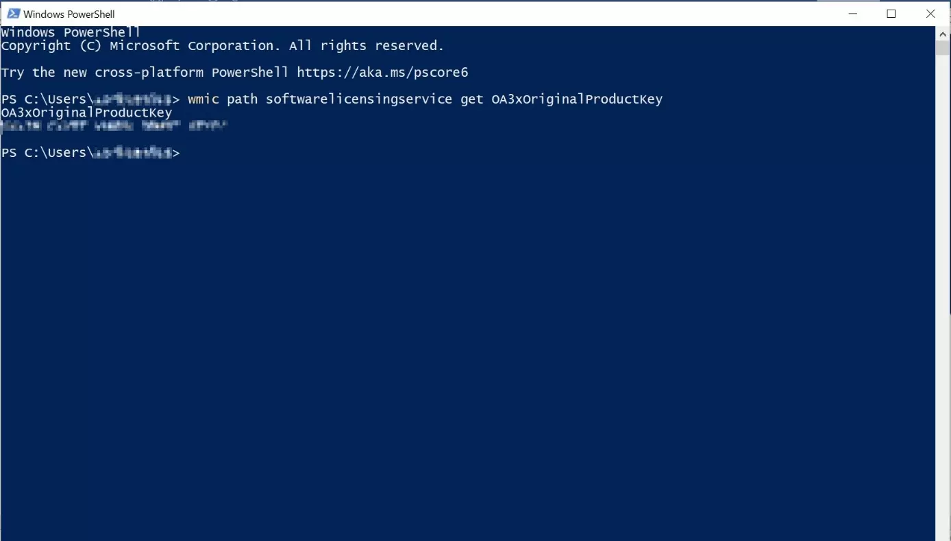 Visualización de la clave de producto de 25 cifras en PowerShell