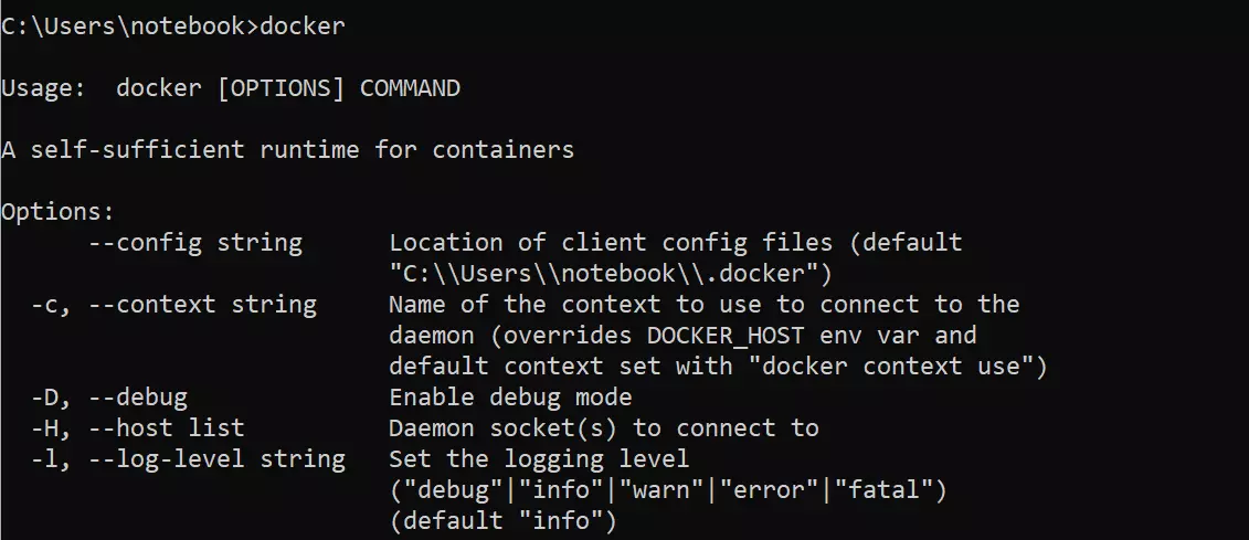 Comando Docker en el terminal