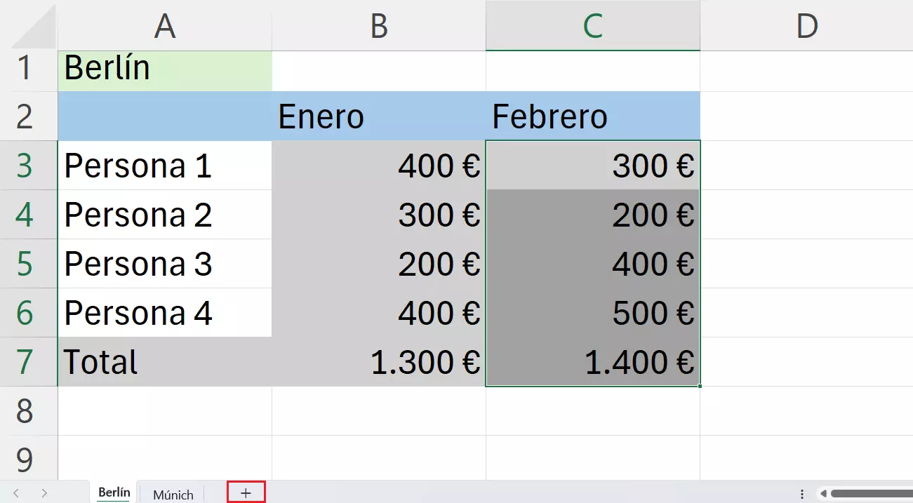 Crear una nueva hoja de cálculo para combinar