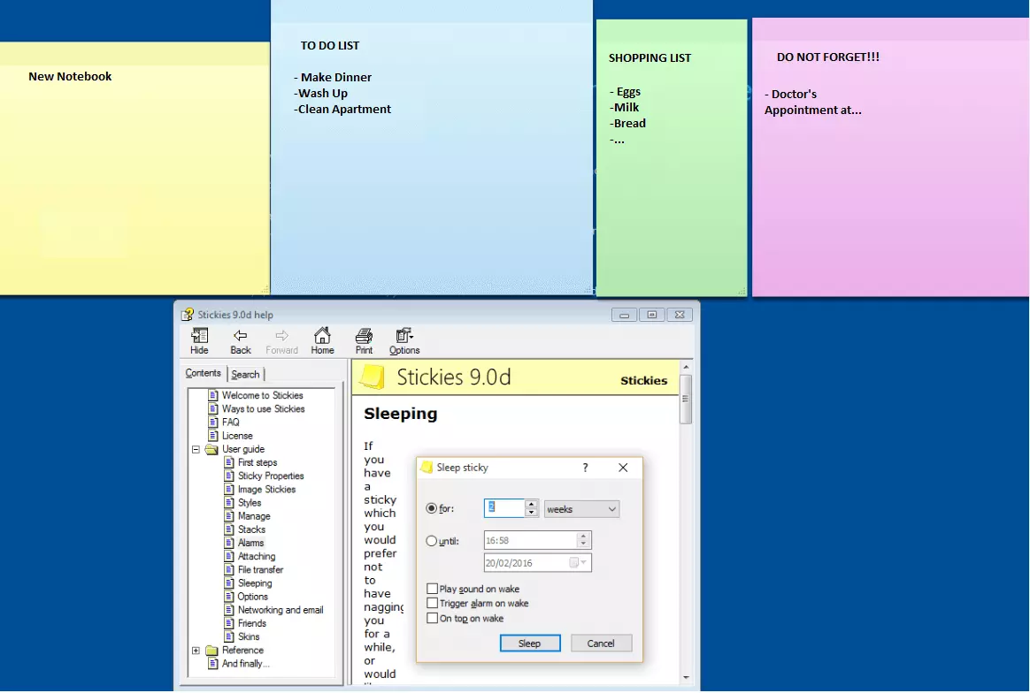 Fragmento del menú de Stickies de Zhorn Software