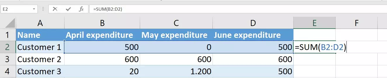 Ejemplo de inserción de la función SUMA de Excel