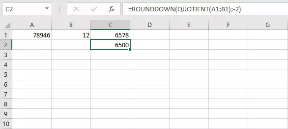 Combinación de las fórmulas de Excel REDONDEAR.MENOS y COCIENTE