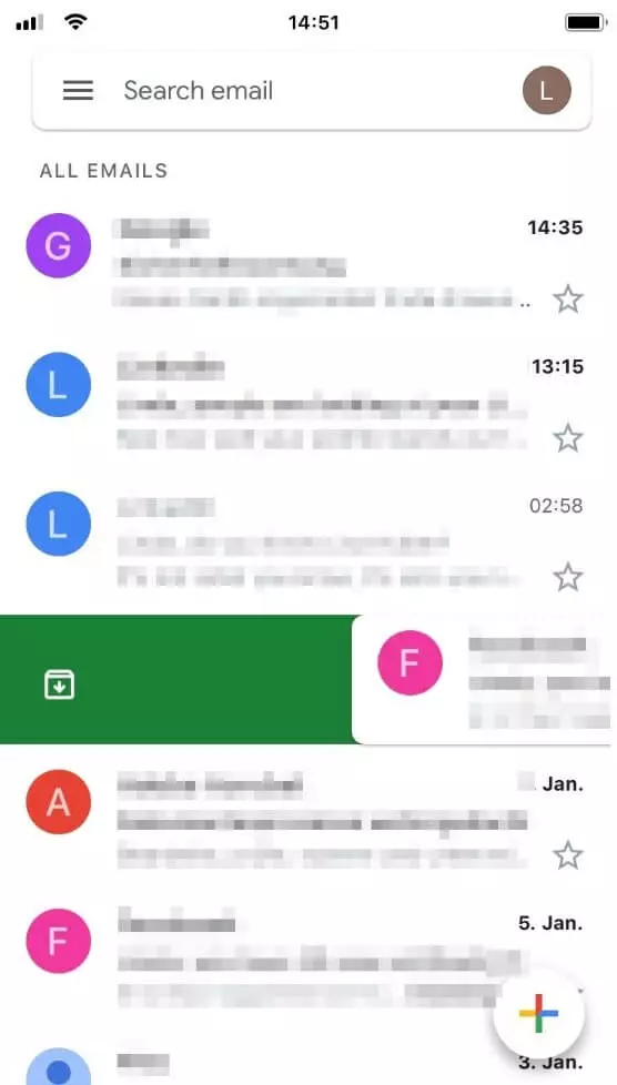 Interfaz de usuario de Gmail en versión para iPhone