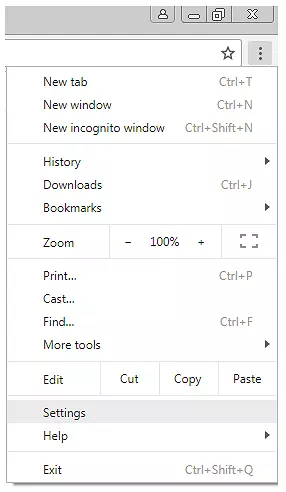 Menú de configuración en Chrome