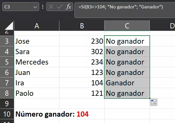 Excel: Función SI con el símbolo DIFERENTE