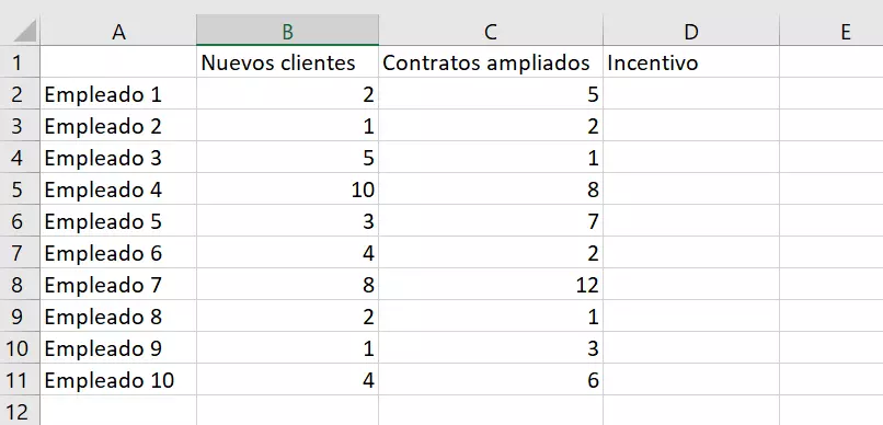 Ejemplo de Excel: crear tabla.