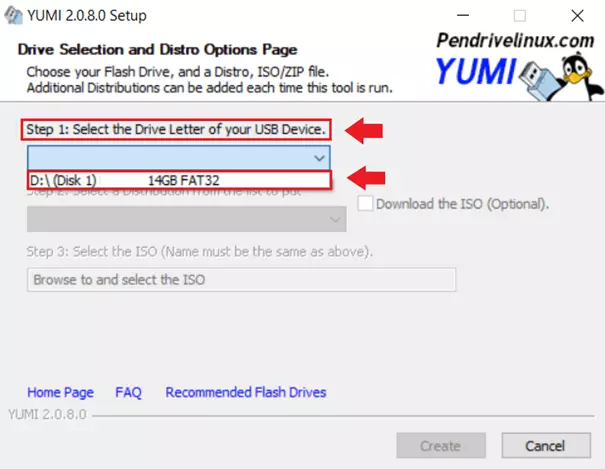 En “Step 1”, elige el dispositivo USB que deseas utilizar