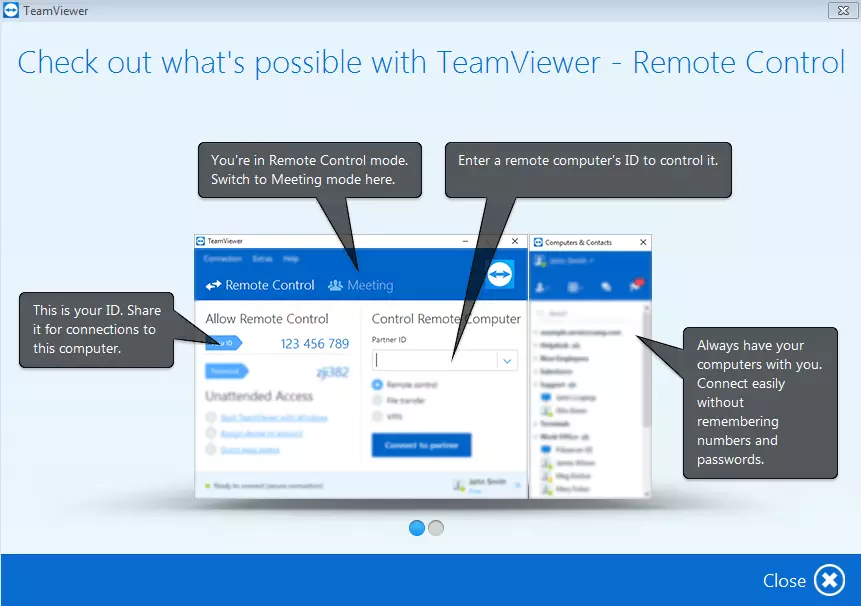 Página de inicio de TeamViewer